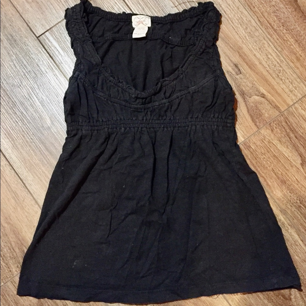 Black ruffle front top